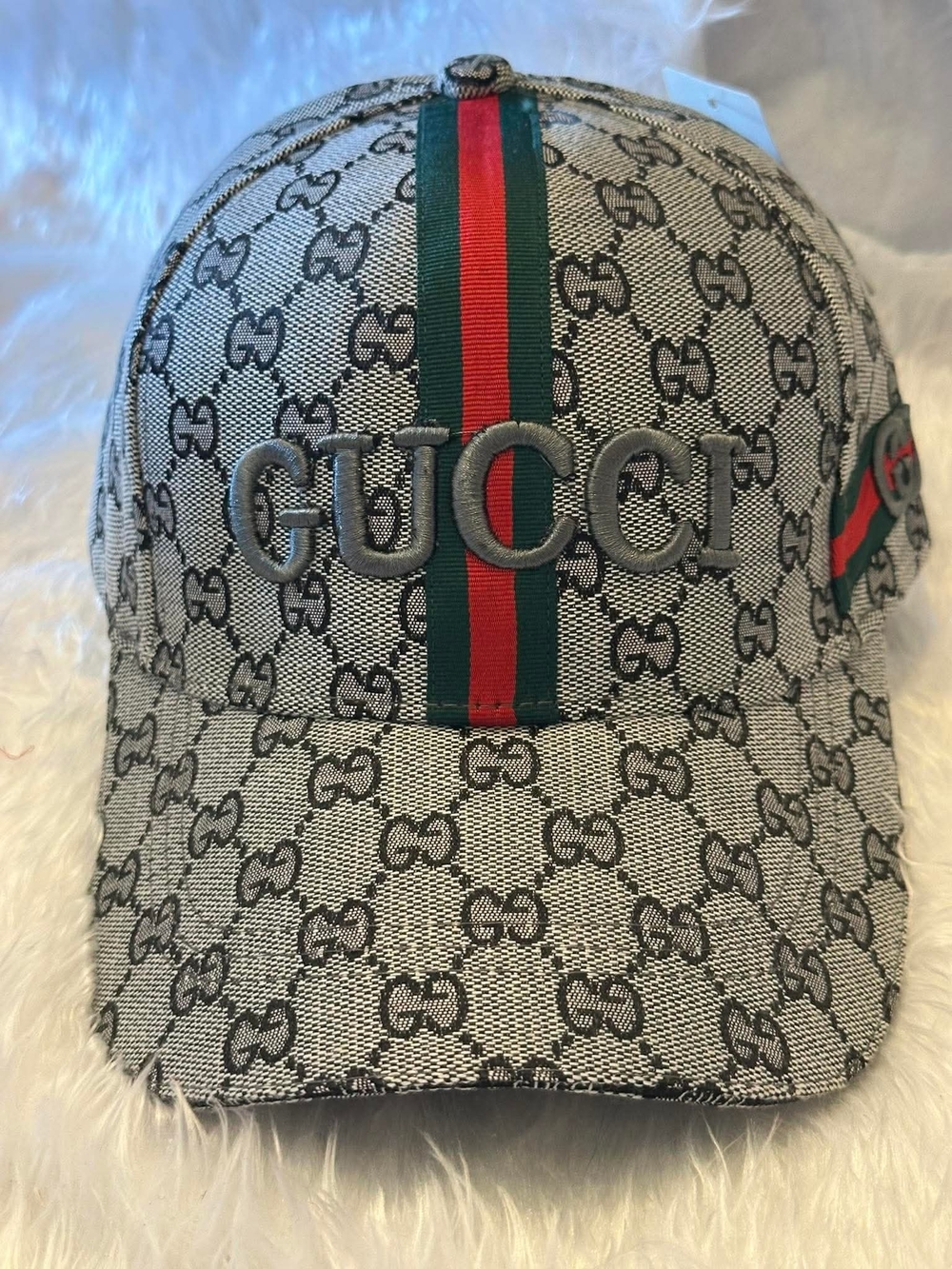 Gray GG Monogram Baseball Cap with Logo Tape
